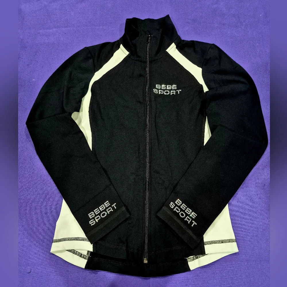 Bebe Sport 2-PC Crystals Logo Black/White Full Zip Jacket & Pants - XS/S. - Picture 3 of 11